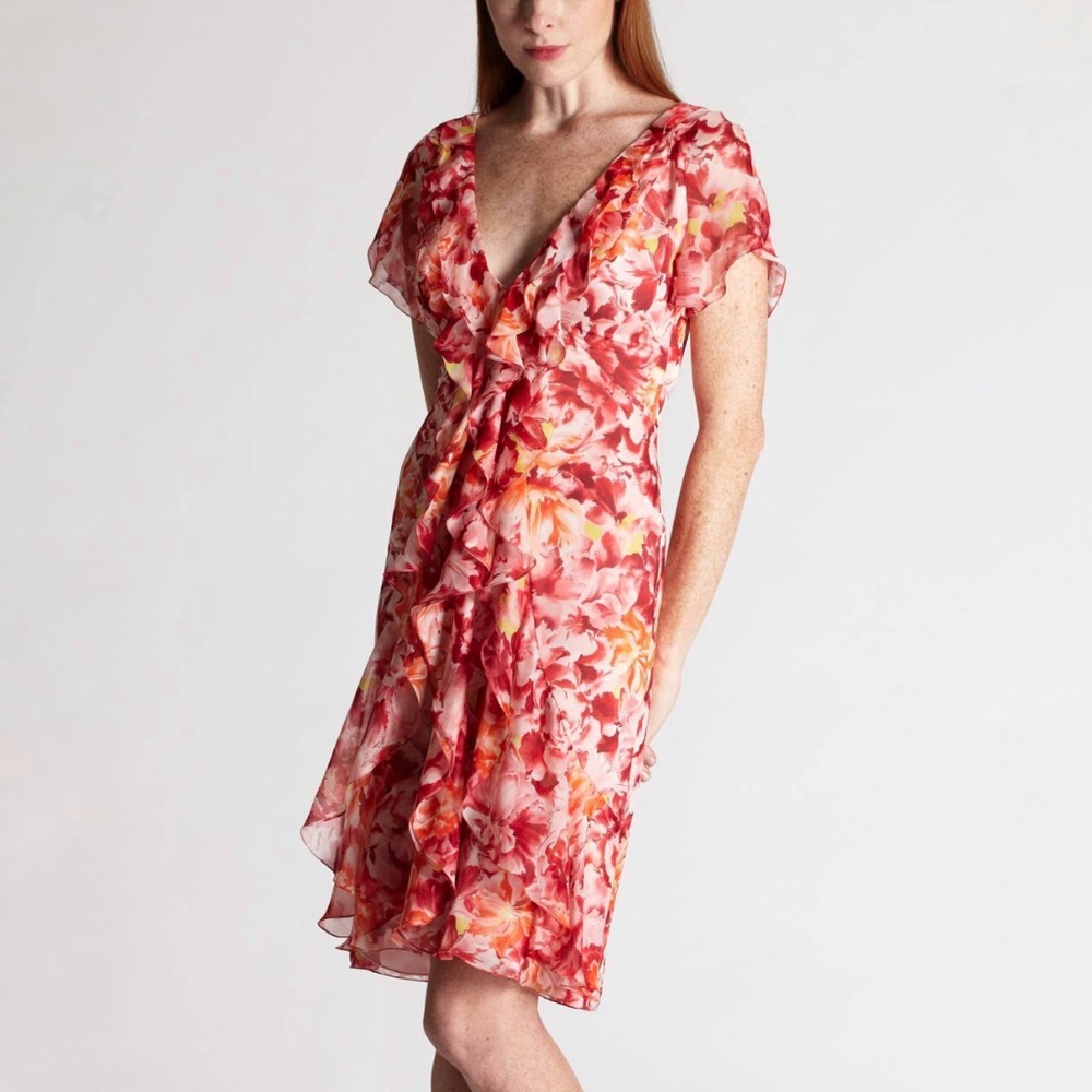 Carmen Marc Valvo - Silk Floral Ruffle Dre…